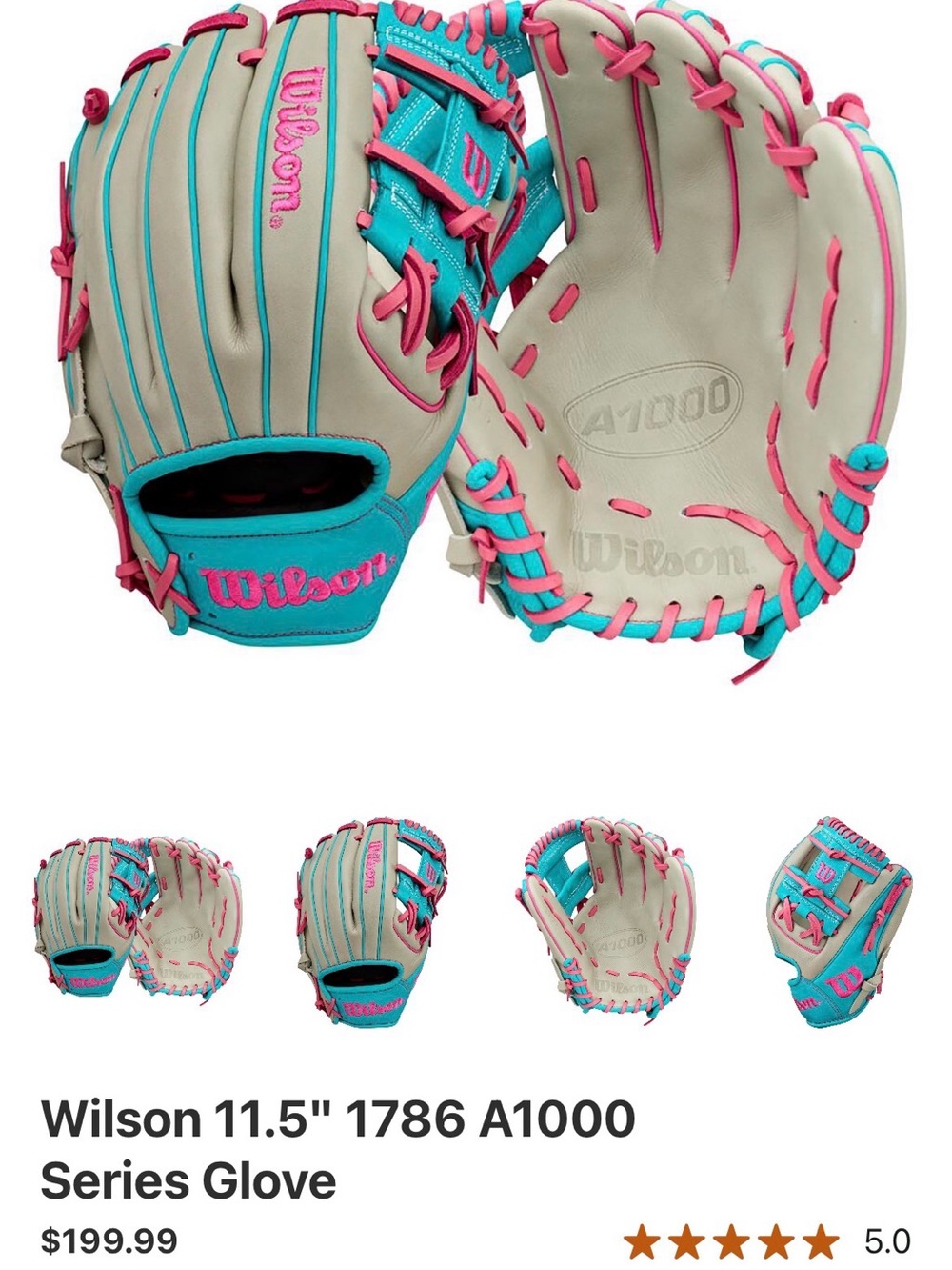 Wilson 11.5 A1000 series glove - teal / pink - new never used